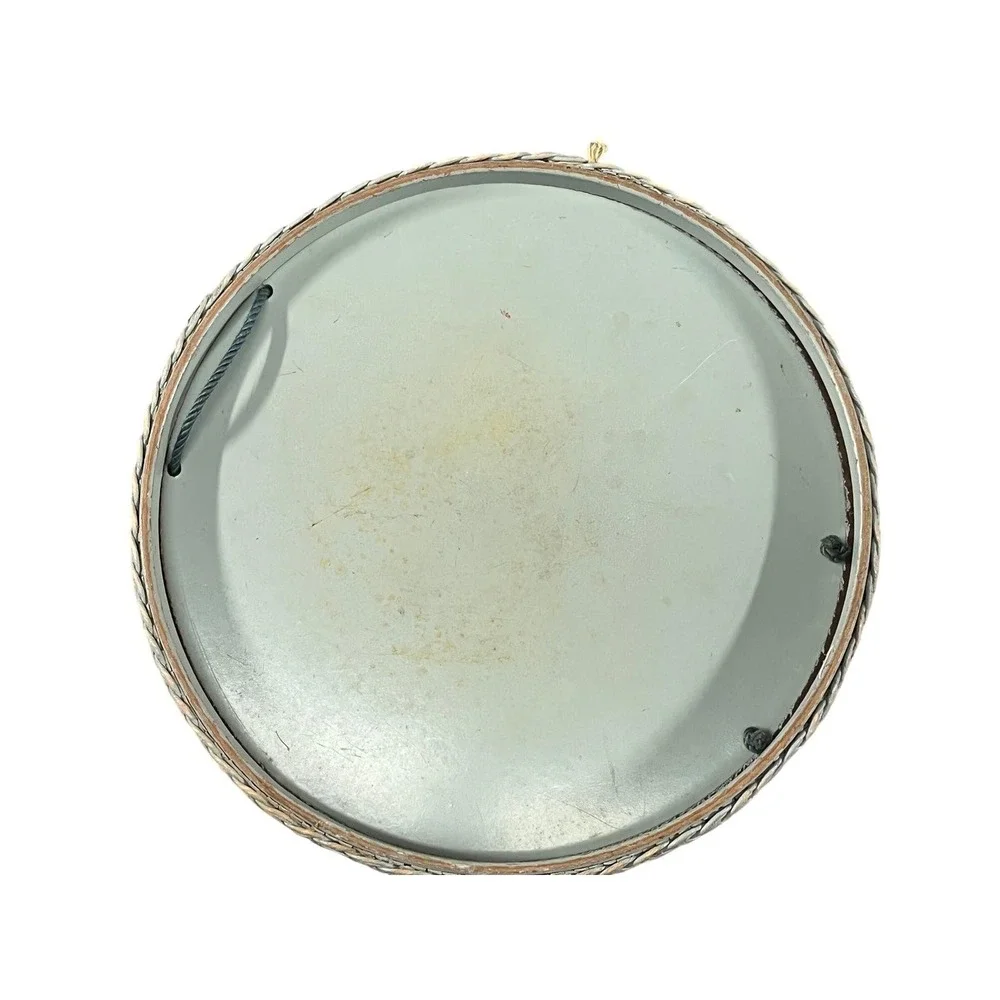 Vintage Woven Round Storage Sewing Container Box Blue Floral Lid Rope Handles - Picture 9 of 9